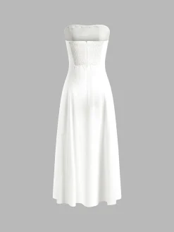 Sale Linen Blends Basic Pockets Tube Long Dress White Dresses|Black Dresses