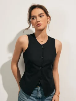 Outlet Linen Blends Button Up Tank Top Tank Tops & Camis|Tops