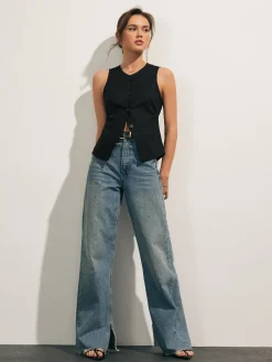 Outlet Linen Blends Button Up Tank Top Tank Tops & Camis|Tops