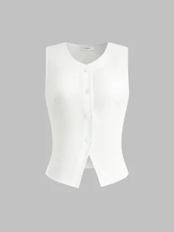 Outlet Linen Blends Button Up Tank Top Tank Tops & Camis|Tops