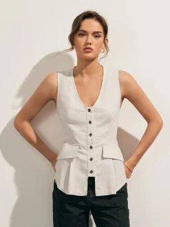 New Linen Blends Raw Hem Button Up Shirt Blouses & Shirts|Tops