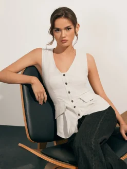 New Linen Blends Raw Hem Button Up Shirt Blouses & Shirts|Tops