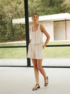 Sale Linen Blends Simple Shorts Set Shorts Sets|Shorts