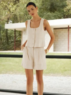 Linen Blends Simple Shorts Set Shorts Sets|Shorts