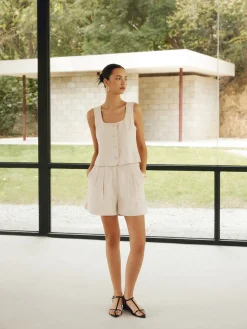 Linen Blends Simple Shorts Set Shorts Sets|Shorts