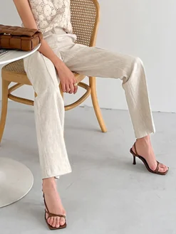 Sale Linen Blends Straight Leg Pants Pants|Bottoms