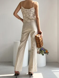 Sale Linen Blends Straight Leg Pants Pants|Bottoms