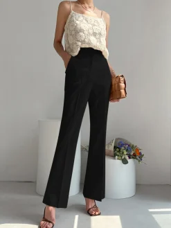 Sale Linen Blends Straight Leg Pants Pants|Bottoms