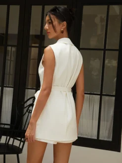 Hot Linen Blends Work Belted Shorts Set Shorts Sets|Shorts