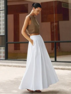 Clearance Linen Pleated Maxi Skirt Skirts|Matching Sets