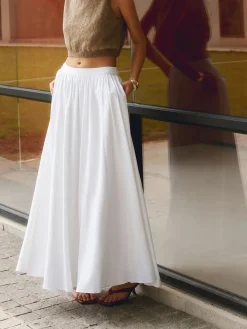 Clearance Linen Pleated Maxi Skirt Skirts|Matching Sets