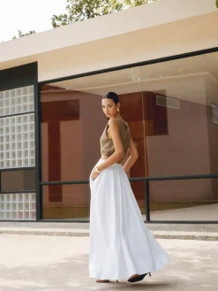 Clearance Linen Pleated Maxi Skirt Skirts|Matching Sets