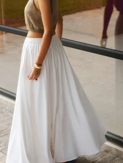 Clearance Linen Pleated Maxi Skirt Skirts|Matching Sets