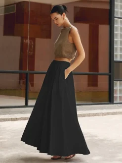 Clearance Linen Pleated Maxi Skirt Skirts|Matching Sets