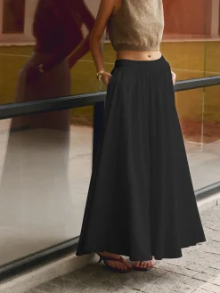 Clearance Linen Pleated Maxi Skirt Skirts|Matching Sets