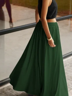 Clearance Linen Pleated Maxi Skirt Skirts|Matching Sets