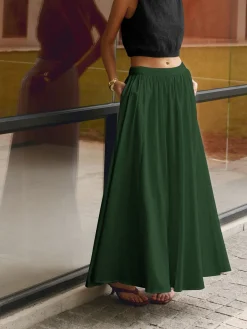 Clearance Linen Pleated Maxi Skirt Skirts|Matching Sets
