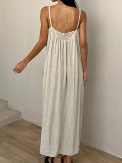 Discount Linen Pockets Cami Long Dress Casual Dresses|Vacation Dresses