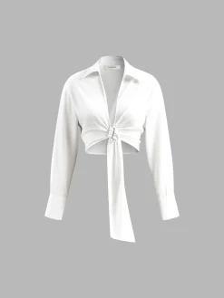 Outlet Long Sleeve Belted Crop Top Tops