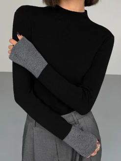 Long Sleeve Contrast Cuff Knit Top Sweater Tops|Sweaters & Cardigans