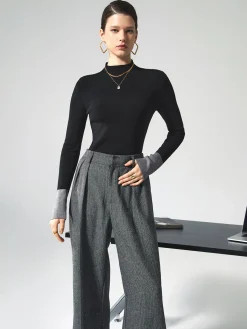 Long Sleeve Contrast Cuff Knit Top Sweater Tops|Sweaters & Cardigans