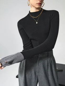 Long Sleeve Contrast Cuff Knit Top Sweater Tops|Sweaters & Cardigans