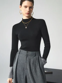 Long Sleeve Contrast Cuff Knit Top Sweater Tops|Sweaters & Cardigans