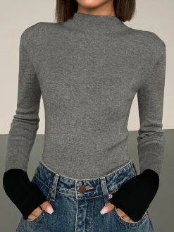 Long Sleeve Contrast Cuff Knit Top Sweater Tops|Sweaters & Cardigans