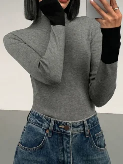 Long Sleeve Contrast Cuff Knit Top Sweater Tops|Sweaters & Cardigans
