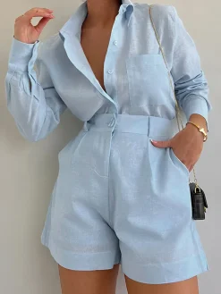 Sale Long Sleeve Loose Shorts Set Shorts Sets|Shorts