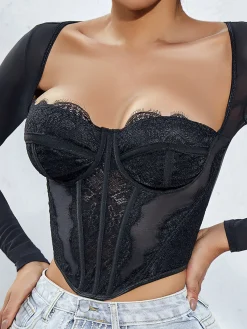 Sale Long Sleeve Sweetheart Lace Corset Corset Tops|Tops