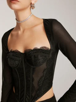 Sale Long Sleeve Sweetheart Lace Corset Corset Tops|Tops