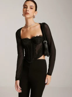 Sale Long Sleeve Sweetheart Lace Corset Corset Tops|Tops