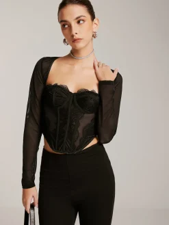 Sale Long Sleeve Sweetheart Lace Corset Corset Tops|Tops