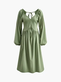 Hot Loose Pleated Tie Back Dress Work Dresses|Vacation Dresses