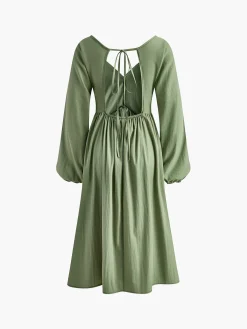 Hot Loose Pleated Tie Back Dress Work Dresses|Vacation Dresses