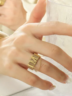 Best M Letter & Chain Decor Ring Rings & Bracelets|Accessories