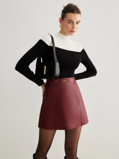 Outlet Magnet Closure Faux Leather Skirt Skirts|Bottoms
