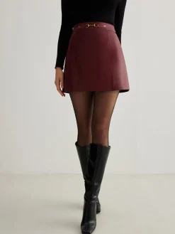 Outlet Magnet Closure Faux Leather Skirt Skirts|Bottoms