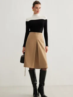 Online Magnet Closure Pockets Pleated Skirt Skirts|Bottoms