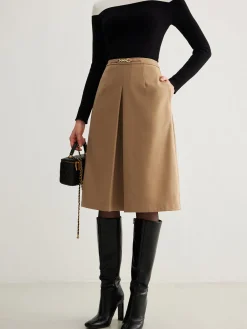Online Magnet Closure Pockets Pleated Skirt Skirts|Bottoms