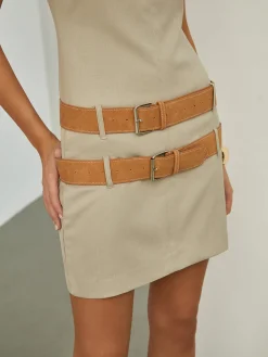 New Maillard Belted Sleeveless Short Dress Casual Dresses|Work Dresses