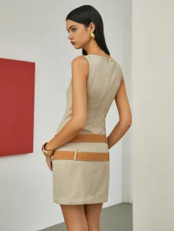 New Maillard Belted Sleeveless Short Dress Casual Dresses|Work Dresses