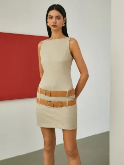 New Maillard Belted Sleeveless Short Dress Casual Dresses|Work Dresses