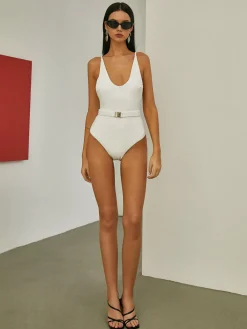 New Marshmallow Belted One Piece Swimsuit Swimwear|Tops