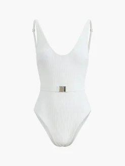 New Marshmallow Belted One Piece Swimsuit Swimwear|Tops