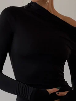 Online Matte Jersey One Shoulder Off Maxi Skirt Set Skirt Sets|Long Sleeve Sets