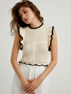 Sale Maze Crochet Eyelet Flounce Tank Top Sweater Vests|Sweaters & Cardigans