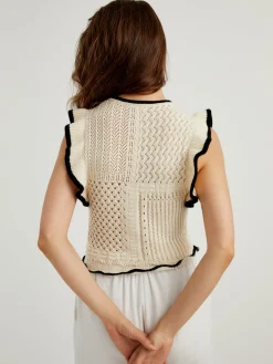 Sale Maze Crochet Eyelet Flounce Tank Top Sweater Vests|Sweaters & Cardigans