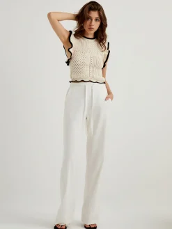 Sale Maze Crochet Eyelet Flounce Tank Top Sweater Vests|Sweaters & Cardigans